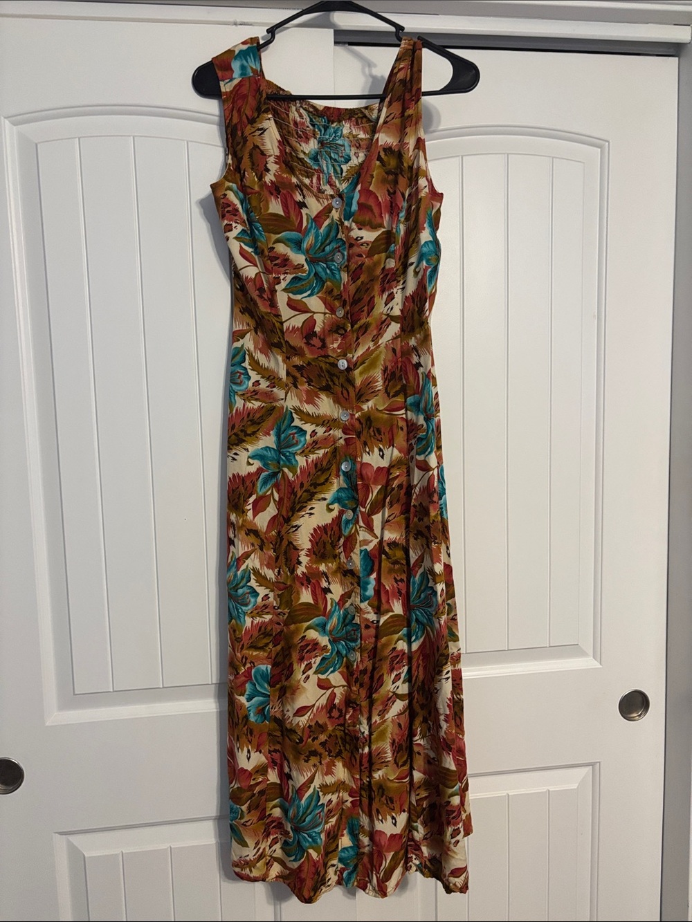 J.B.S. Floral Maxi Dress in Teal & Rust Brown